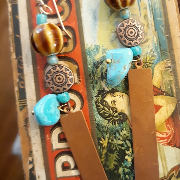Copper & Chalk Turquoise Southwestern Earrings NWT - Picture 4 of 6